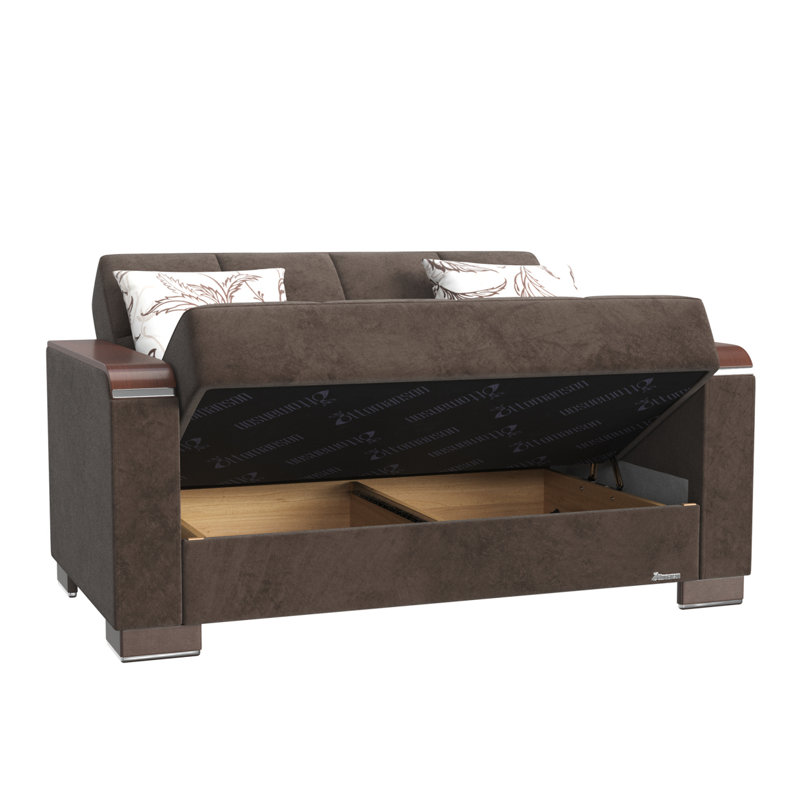 Causeuse rembourrée en bois avec rangement Primenest Zenaero X, Microfibres brunes