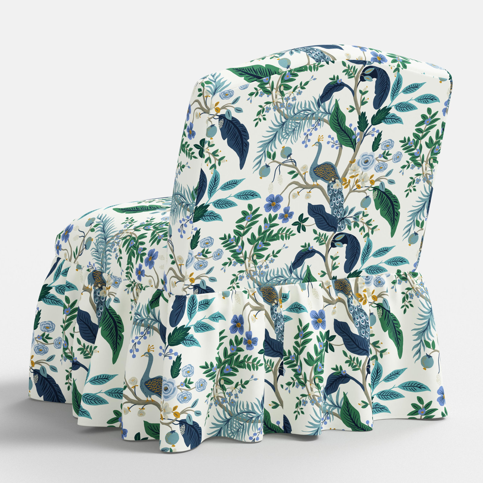 Edie Slipper Chair, Peacock Blue & White