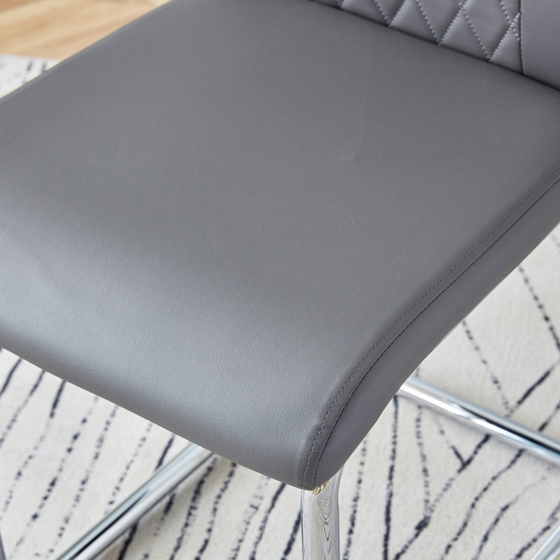 Chaises de salle à manger rembourrées modernes en similicuir avec pieds en métal, Gris, 4, Argent argent
