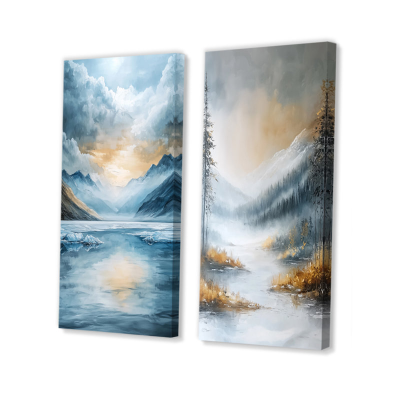 Parallel Peaks Of Abstract Mountain Landscape I - Abstract Wall Art 2 Pieces Collection, Wrapped Canvas, 32" H x 33" W