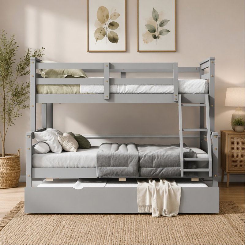 Lit simple superposé simple avec échelle, lit gigogne simple, barrière de sécurité, gris