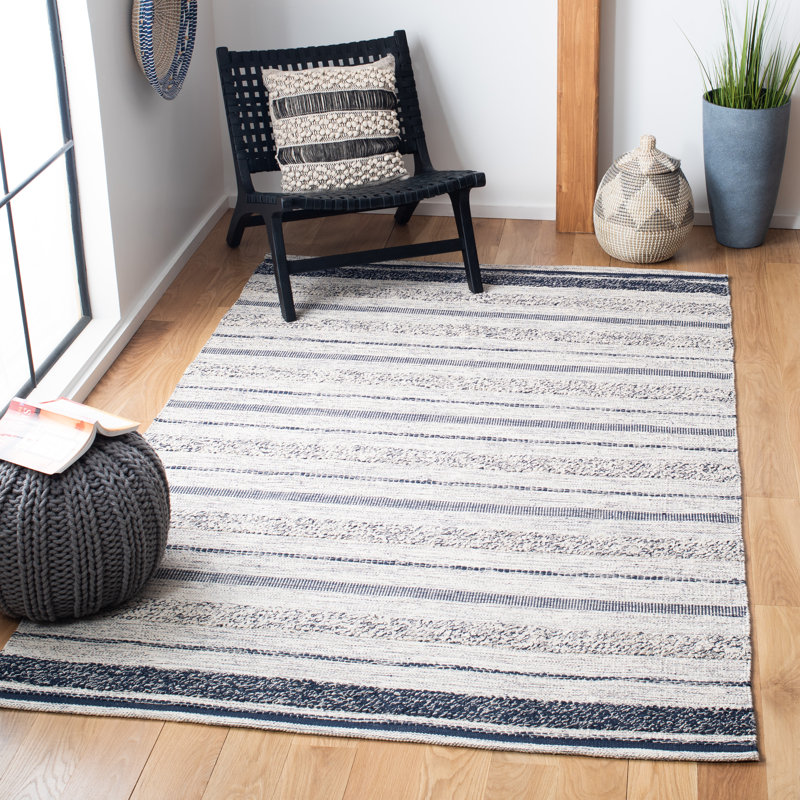 Dooley Hand Woven Cotton Striped Rug, Rectangle 4' x 6'