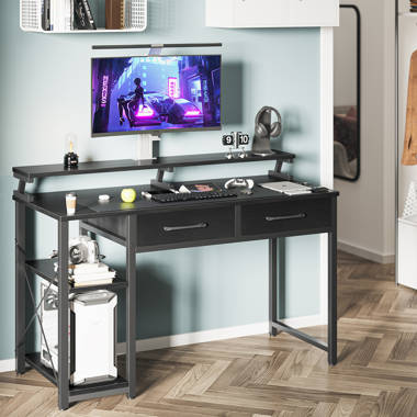 Sherri L Shaped Gaming Computer Desk with Large Monitor Stand Inbox Zero Color: Black, Size: 29 H x 47.24 W x 18 D