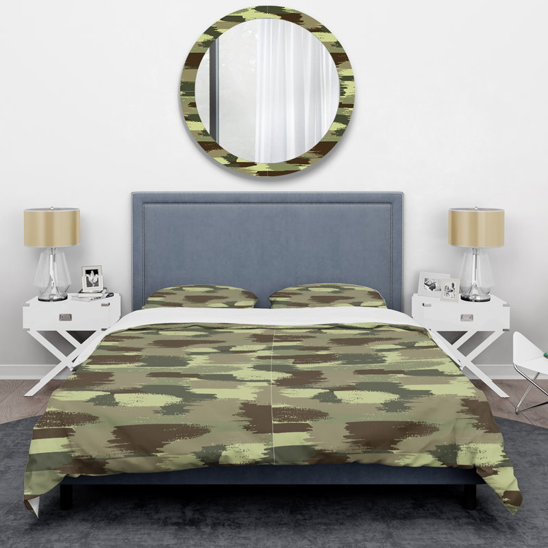Ensemble de housse de couette en microfibre brun / vert 3 pièces, Housse de couette pour très grand lit et 2 très
