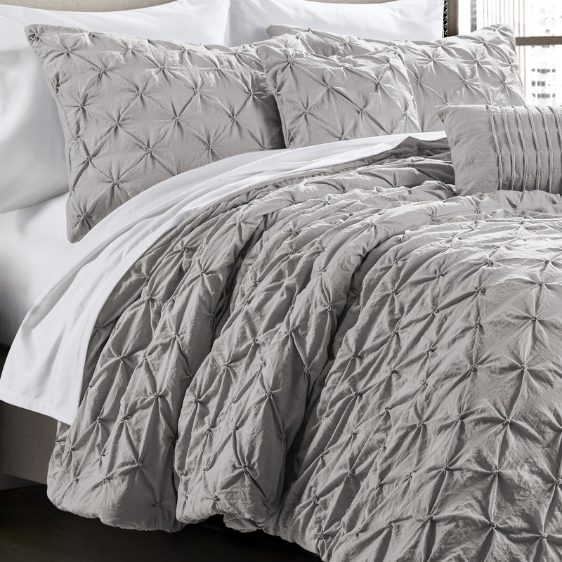 Ravello Microfiber Comforter Set, King Comforter + 2 King Shams + 2 Throw Pillows, Light Gray