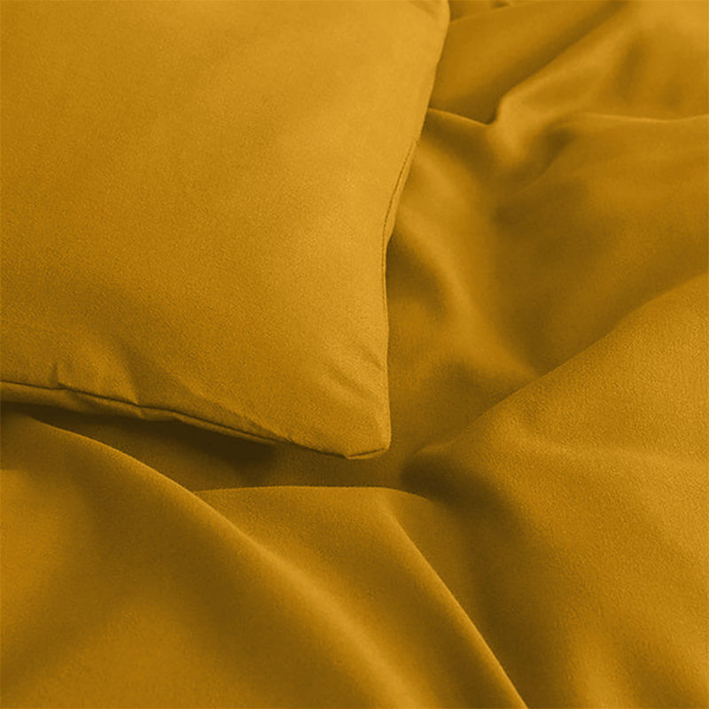 Plain Microfibre Reversible Contemporary Luxury Quilt Duvet Cover with Pillow Cases, Ochre