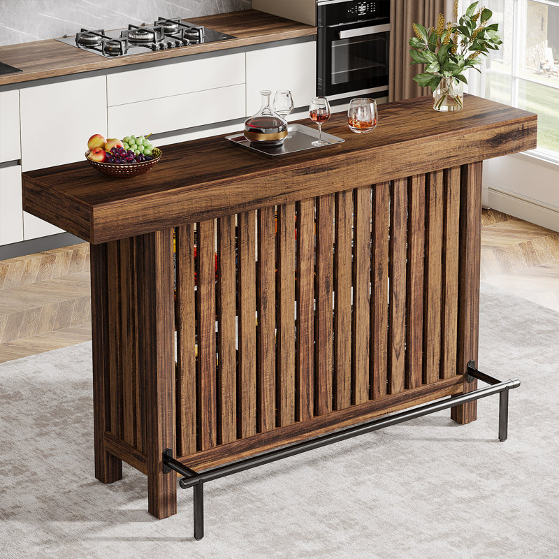 Table de bar moderne à 2 niveaux avec repose-pieds et bar pour la maison, Brun rustique
