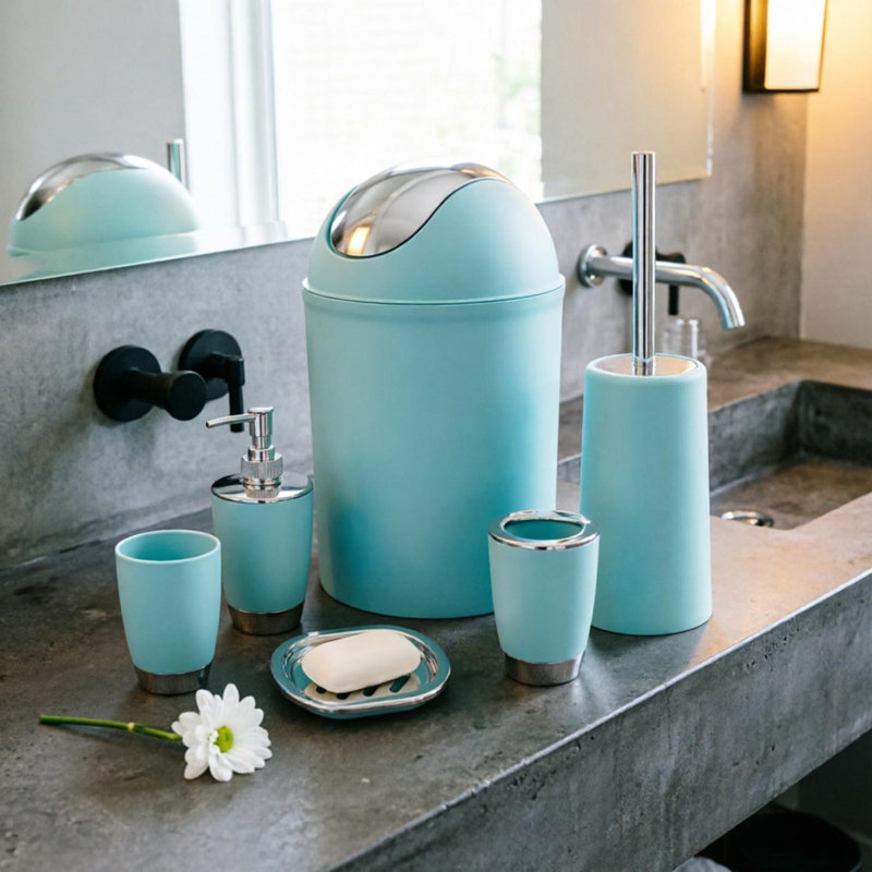 Chrysanthi Aqua 6-Piece Bathroom Accessory Set, Aqua