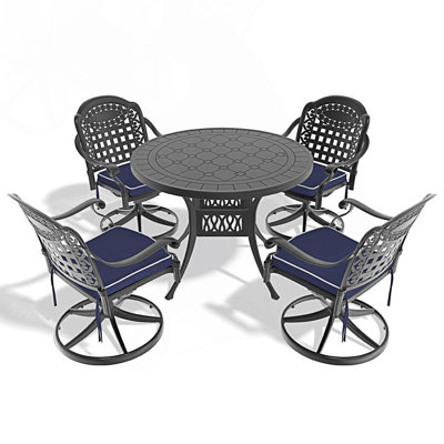 Ensemble de salle à manger 5 pièces en aluminium coulé résistant aux intempéries, comprenant 4 chaises pivotantes et une table ronde de 39,37 po