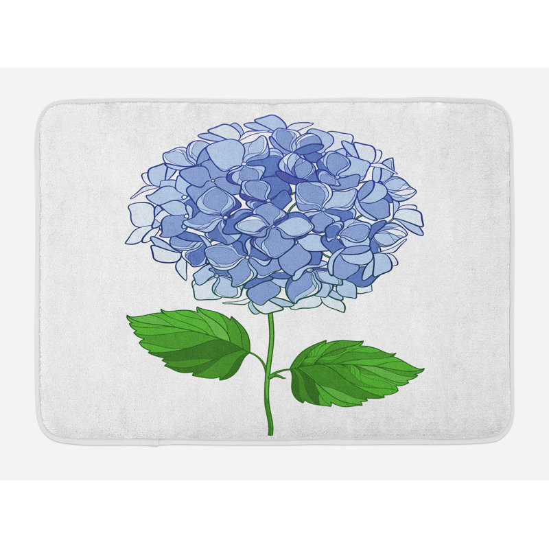Ceil Blue and Fern Green Hydrangea Bath Mat with Non-Slip Backing