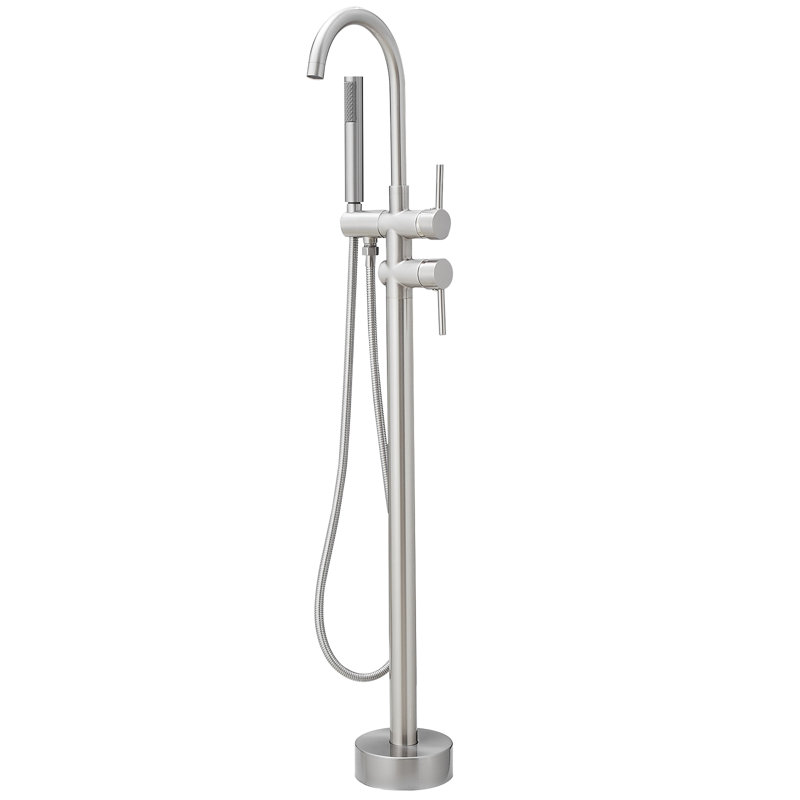 2 Handle Floor Clawfoot Tub Faucet with Diverter, Brushed Nickel
