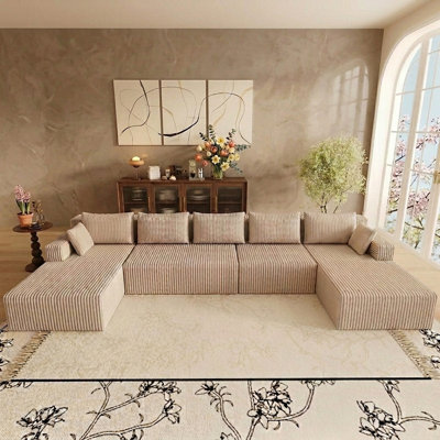Canapé modulaire de 160 po en forme de U pour le salon Canapé modulaire surdimensionné sans nuage avec méridienne et assise profonde, sans assemblage requis - brun clair