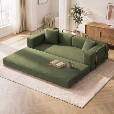 Canapé-lit convertible rembourré de 79,5 po, causeuse en mousse à mémoire de forme avec tissu en velours côtelé, canapé-lit pliant multifonctionnel pour le salon et les petits espaces, aucun assemblage requis. Vert
