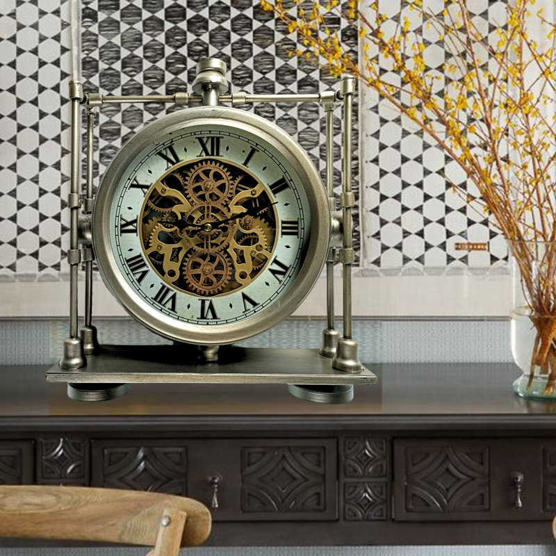 Roman Numeral Metal Glass Tabletop Clock