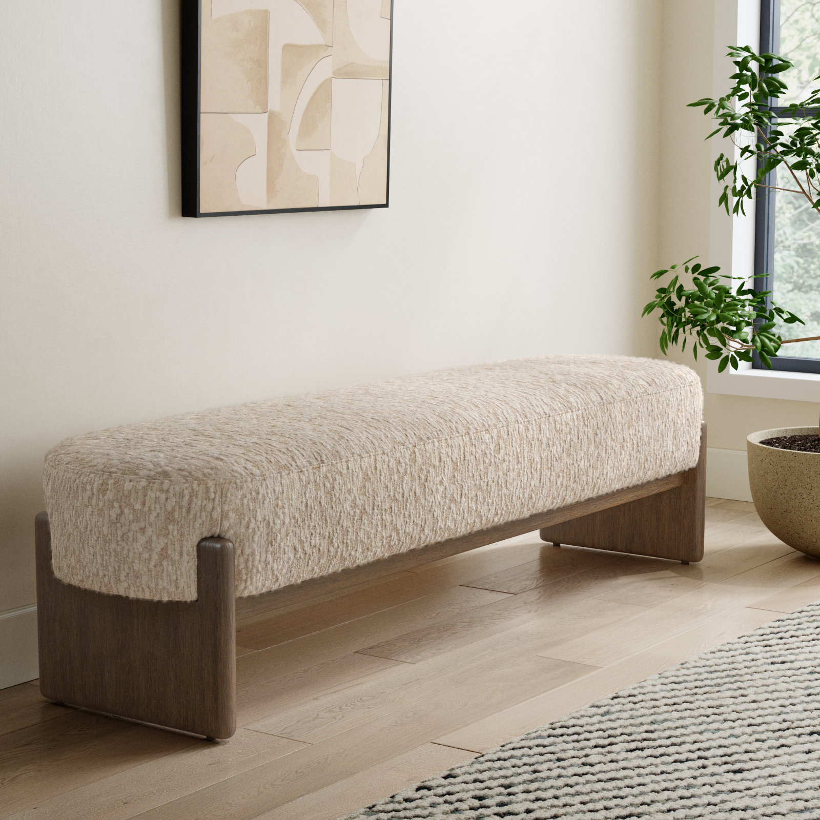 Gusman 76" Bedroom Bench, Solema Cream Boucle