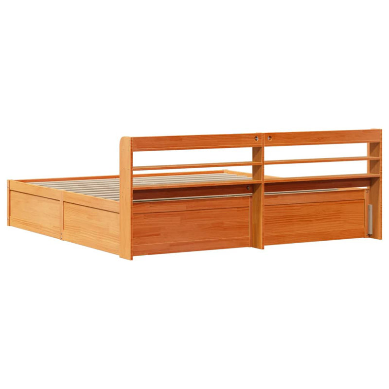 Thales Solid Wood Storage Bed, Wax Brown, 82cm H x 219cm W x 160cm D