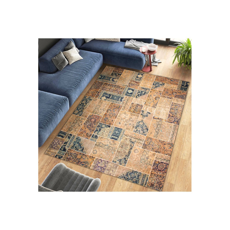 Tapis décoratif moderne à motif tissé patchwork, Rectangle 3 pi 3 po x 4 pi 11 po