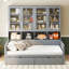 Lit de jour simple en bois avec armoires de rangement à porte vitrée, éclairage à DEL intégré et tablettes-1633801489