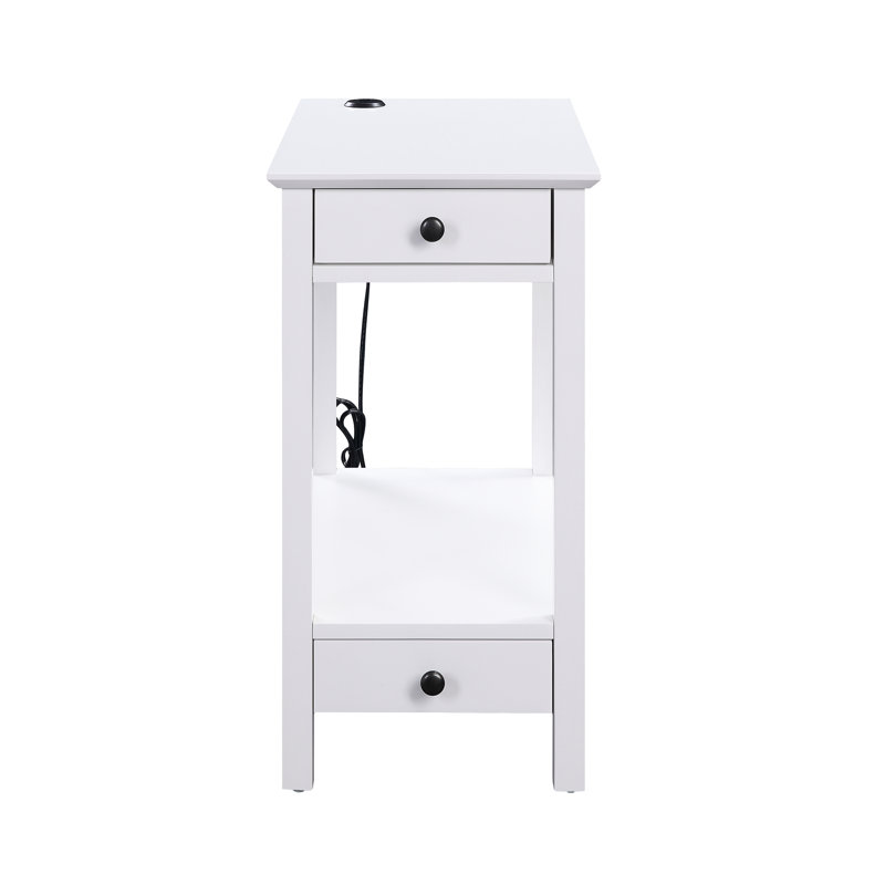 Table d'appoint blanche avec rangement - 2 tiroirs et 1 compartiment ouvert