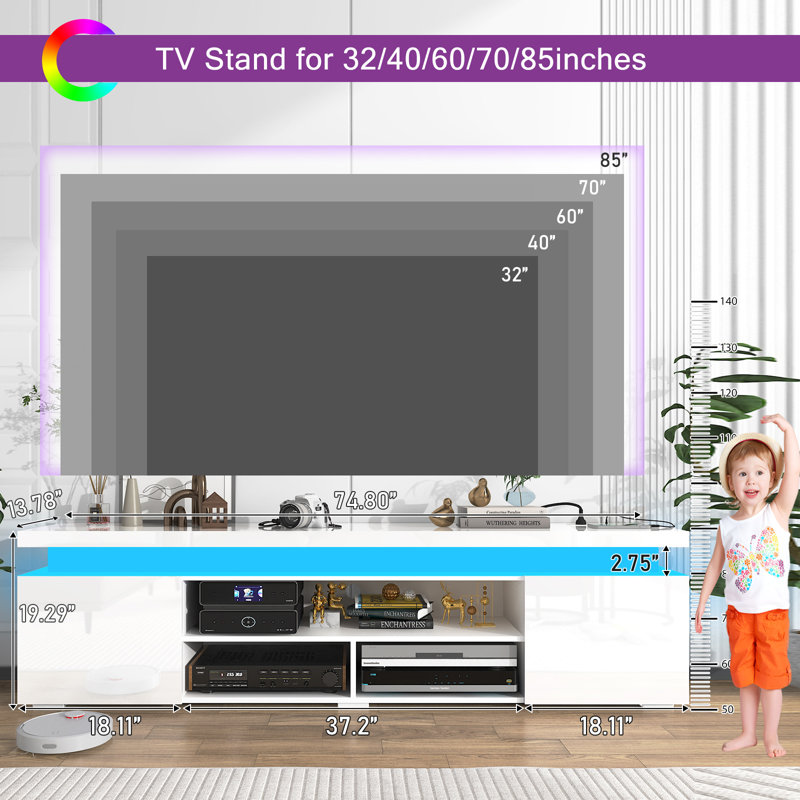 Gulnur Unfinished TV Stand for TVs up to 85", White