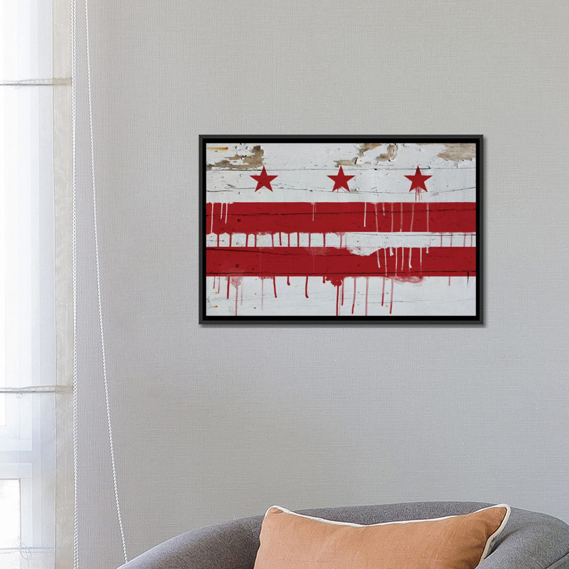 Washington, drapeau de la ville de Paint Drip sur planches de bois - reproduction sur toile, H 18 po x l 26 po x P 1,5 po