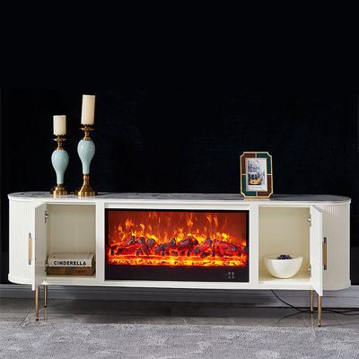 Minimalist Rock Slab Fireplace TV Cabinet