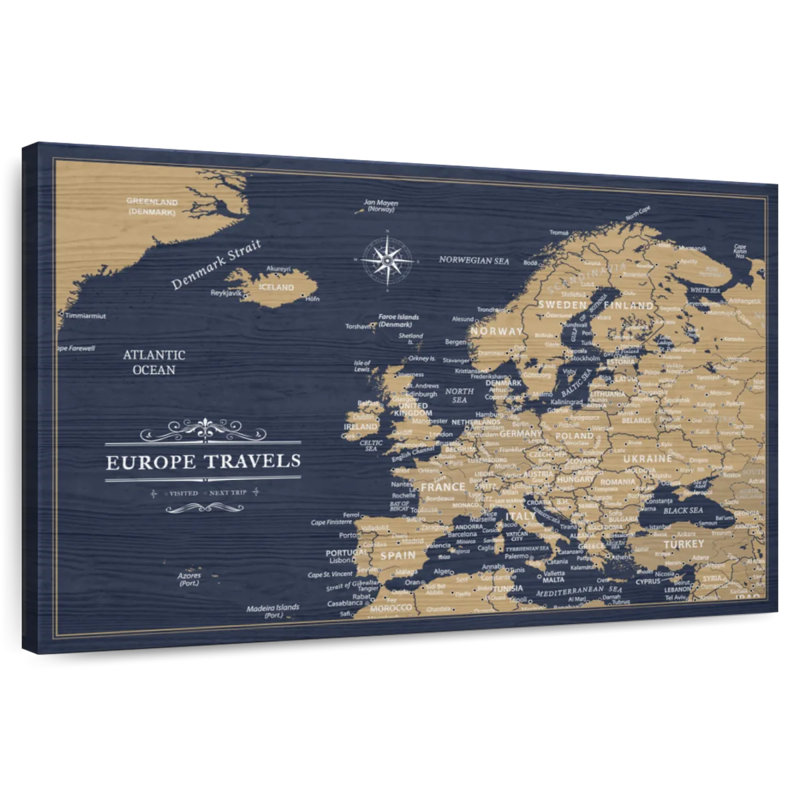 Carte du Continent en pin bleu marine, H 24 po x l 36 po