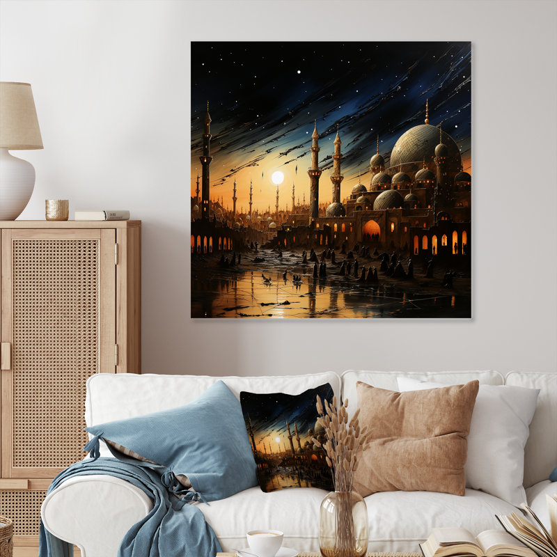 «Sunset Eid Festivities At Mosque» - Art mural en métal, H 16 po x l 16 po