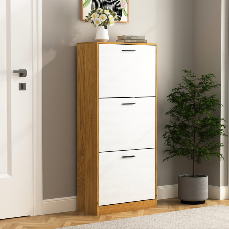 Armoire de rangement à chaussures à 3 tiroirs Carnahan pour vestibule, peu encombrante, grande capacité, basculement, structure, autoportante, look moderne