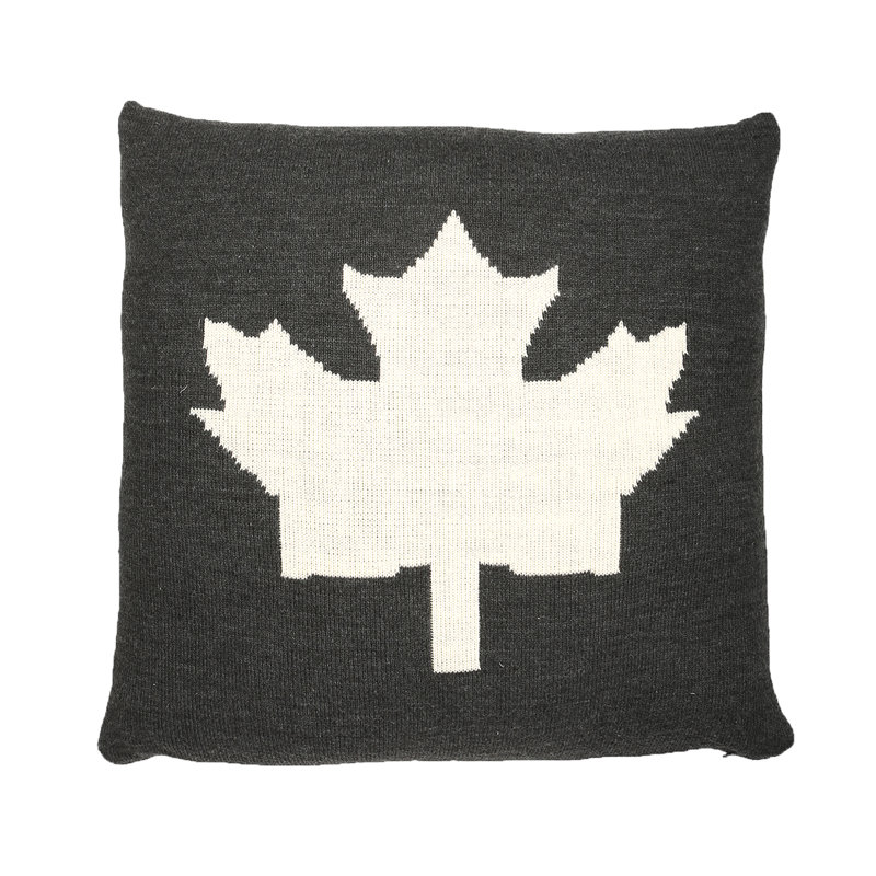 O Canada Maple Leaf Knit Throw Pillow, Polyester/Polyfill, Cream/Dark Gray, 26" x 26"