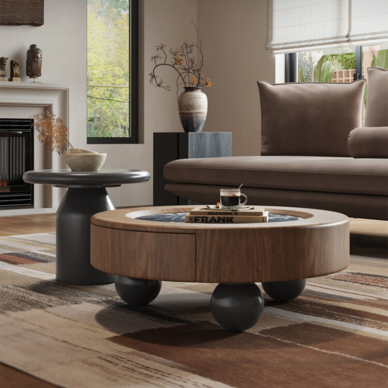 Italian round marble coffee table set