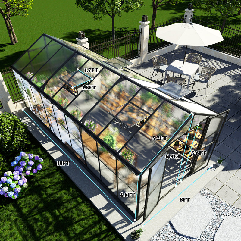  Heavy-duty Polycarbonate Greenhouse, 83" H x 96" W x 216" D