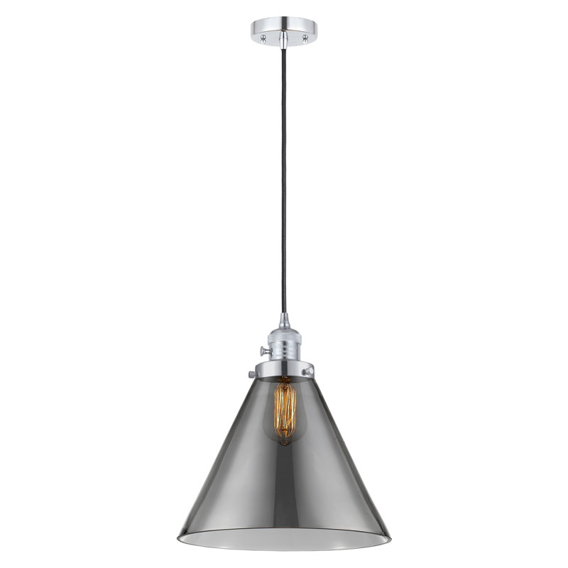 Luminaire suspendu en forme de globe à 1 lumière Anisley, H 14,13 po x l 12 po x P 12 po, Plaqué couleur fumée, Chrome poli