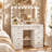 43.3" W Makeup Vanity Desk with Tri-Fold Mirror, 15 LED Lights and 9 Drawers
