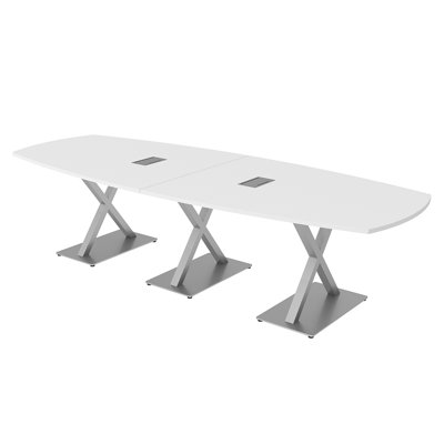 Pavert Arc Boat Conference Table with Metal X Base | Electrical Unit