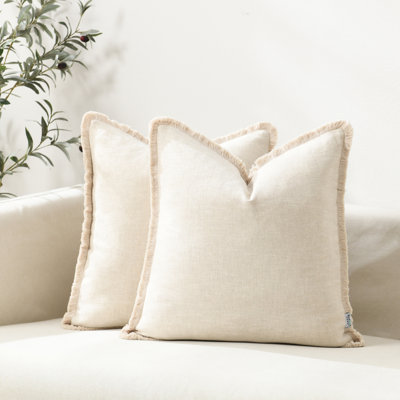 Cozy Soft Washed Linen Textured Boho Farmhouse Pillow Cover With Tassels Edge
