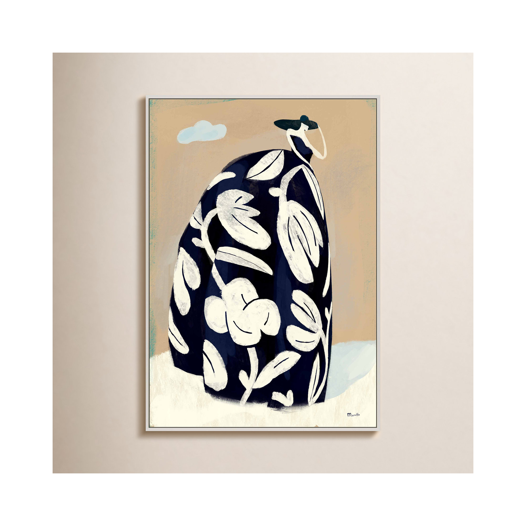 Black Dress by Marco Marella For Studio M, White Canvas Framed, 50" H x 35" W x 1.25" D