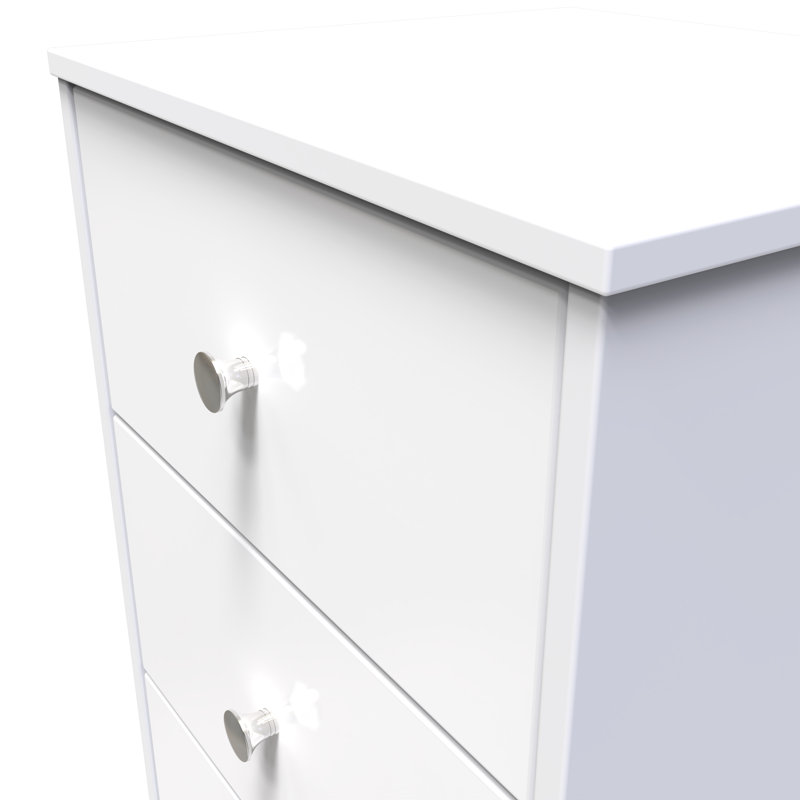 Fully Assembled Alafia 3 Drawer Bedside Table, White, White