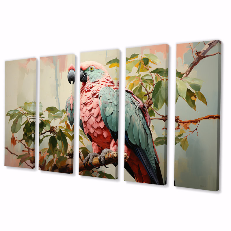 Ensemble d'art mural 5 pièces bleu et rose Paradise II - Parrot, H 32 po x l 80 po