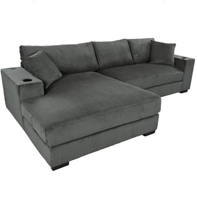 Mirod Large Sectional Sofa With Thick Cushions, And Built-In Cup Holders & Charging Ports by Ivy Bronx