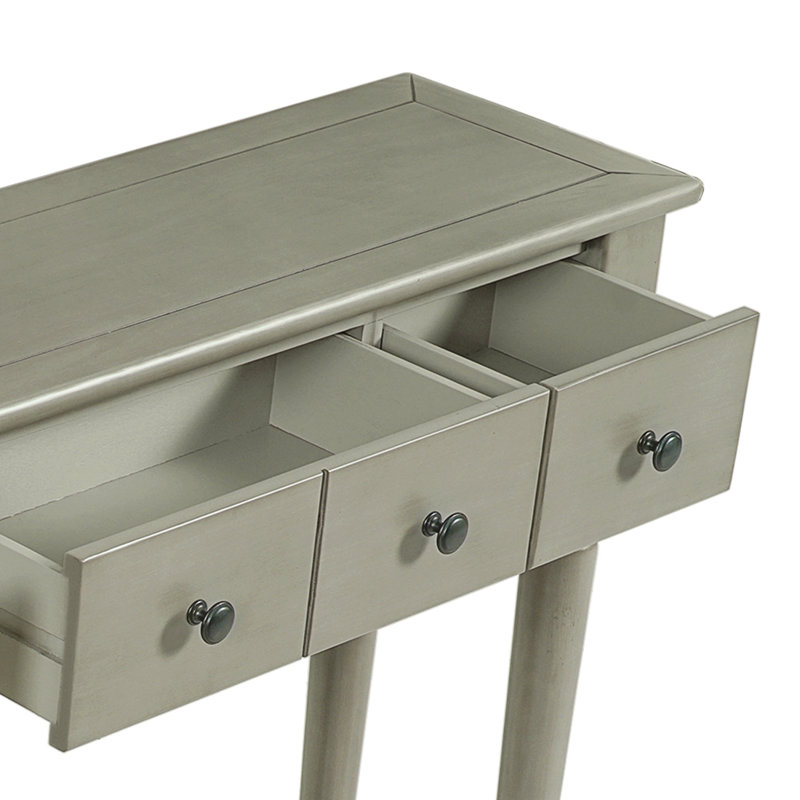Classic Wooden Living Room Console Table Entryway Table with 4 Drawers and a Bottom Shelf, Gray Wash