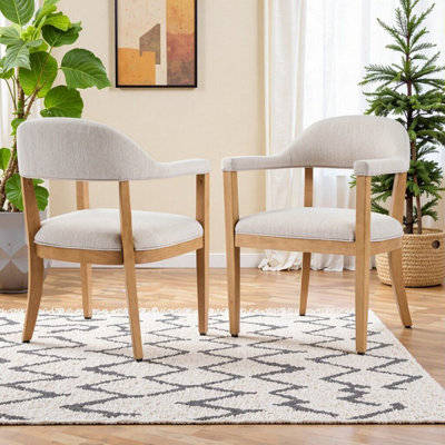 2-Piece Upholstered Dining Chairs With Armrests, Solid Wood Frame, Ergonomic Design