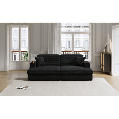 86.5" Oversized Loveseat Chaise Lounge Sectional Sofa Bed Corduroy Sleeper Sofa With Two USB Ports