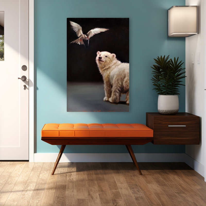 Se faire des amis - animaux, surréalisme urbain et pop, oiseaux, art, H 48 po x l 32 po