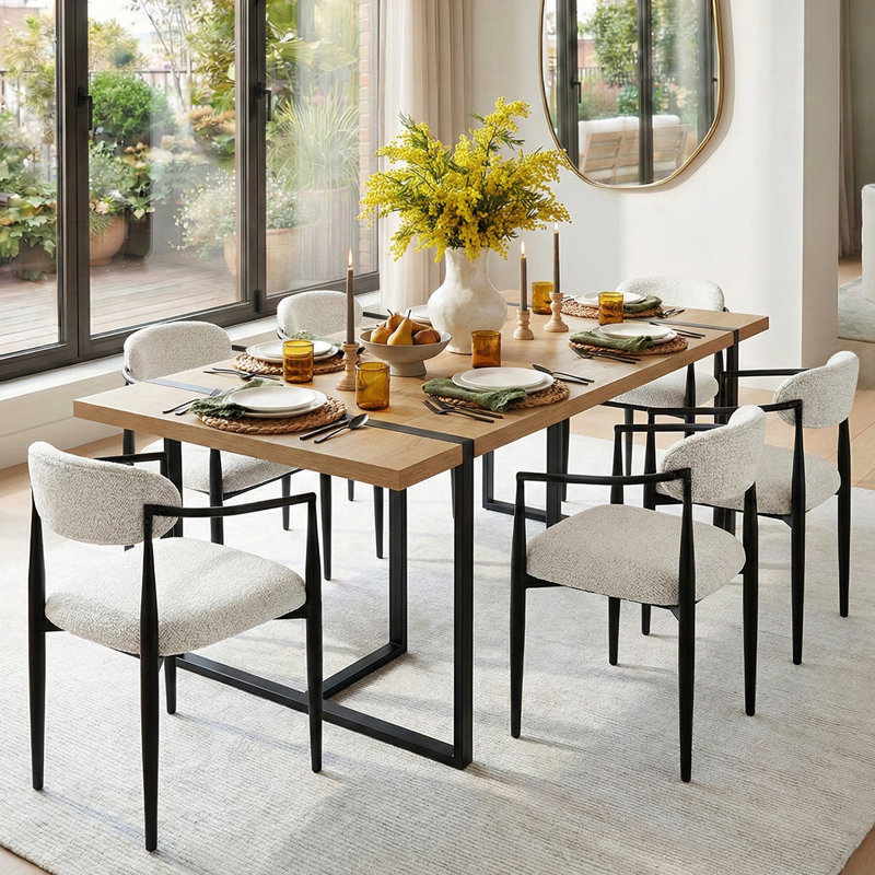 Ensemble de table de salle à manger 7 pièces pour 7 personnes, Beige