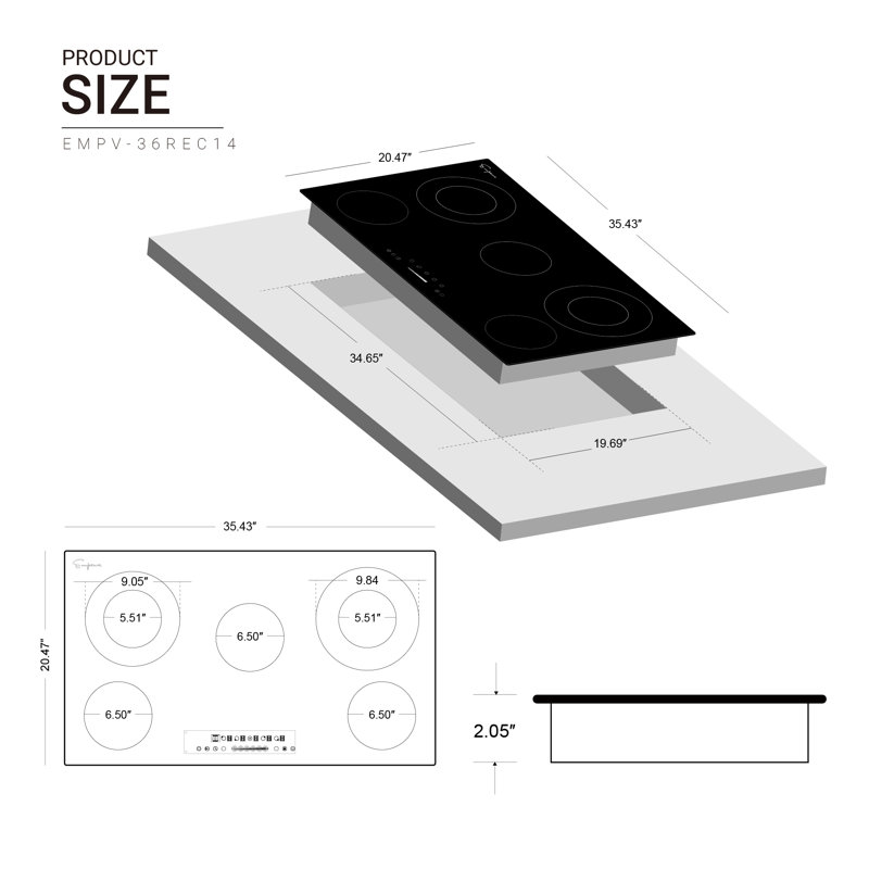 35.43"  Electric Radiant Cooktop, 5 Burners, Electric Stove Top, Kid Safety Lock, 1-99 Minutes Timer