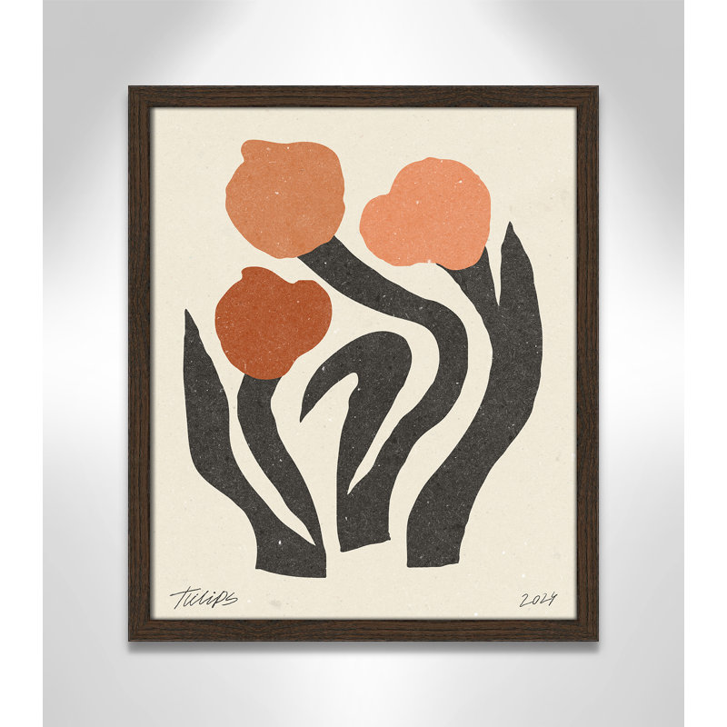 Imprimé de fleurs modernes par NKTN, Grain de bois noyer, 16'' W x 19'' H, Impression encadrée