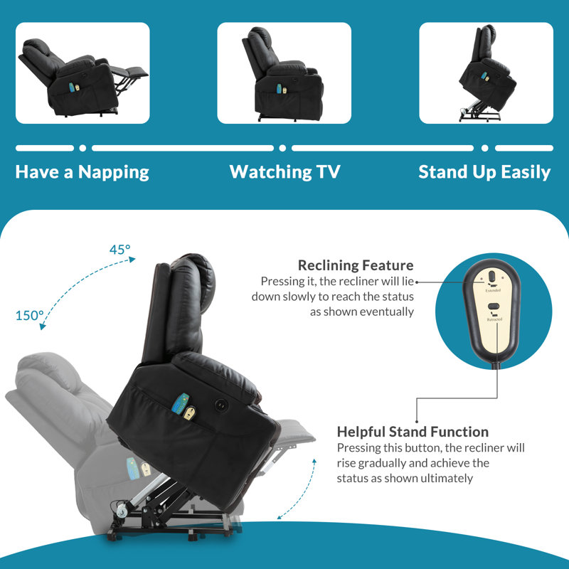 Fauteuil inclinable ergonomique 34 po en similicuir, Noir