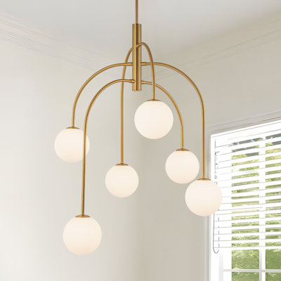 4/6 - Light Dimmable  Sputnik Modern Linear Chandelier with White Glass Shade