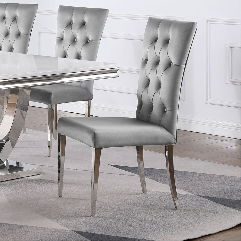 Ensemble de 2 chaises d'appoint rembourrées en velours, Velours gris